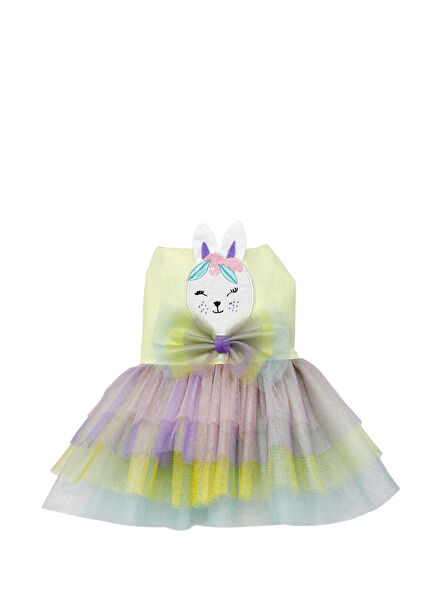 Tavşan Desenli Yeşil Tütülü Kedi ve Köpek Elbisesi