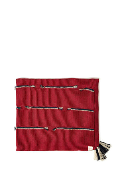 Bordo Organik Pamuk Püsküllü Bebek Battaniyesi