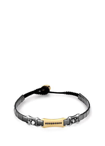 Skull Black Diamond Mens 14K Gold Bracelet