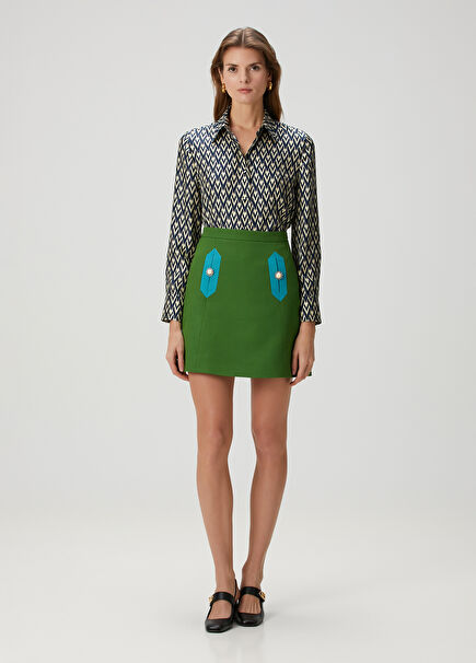 Green Blue Mini Wool Skirt