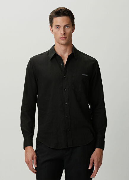 Black Casual Linen Shirt