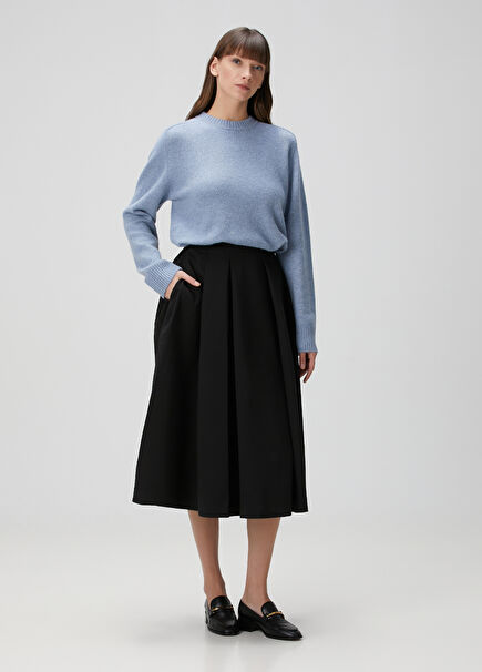 Black Pleated Midi Skirt