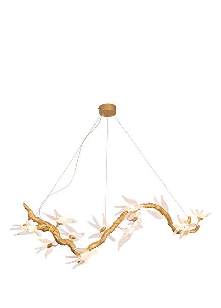 Peru Kırlangıç Şeffaf Cam Gold Pirinç Led Sarkıt Avize 150 cm