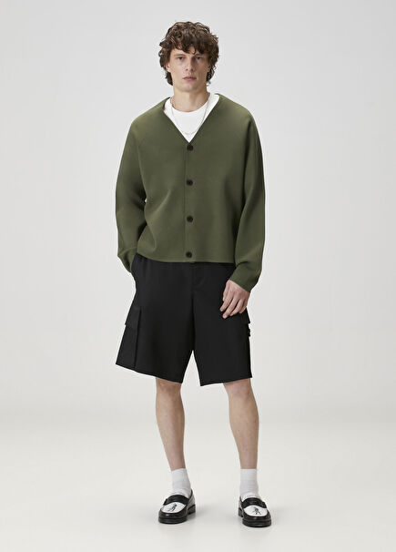 Siyah Beli Kemerli Kargo Bermuda