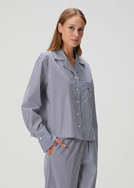 Navy Blue Striped Pajama Set