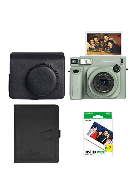 Instax Wide 400 Yeşil Şipşak Fotoğraf Makinesi Deri Çanta Albüm ve 20'li Film Hediye Seti