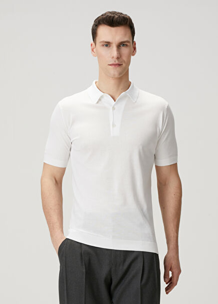 Adrian White Short Sleeve Polo Sweater