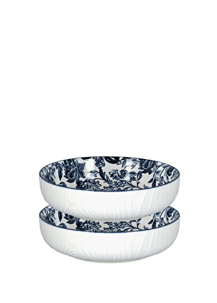 Lunara Mavi Desenli Seramik 2'li Kase Seti 20 cm