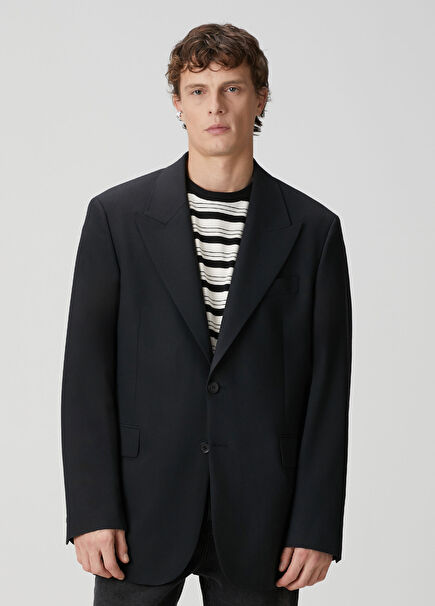 Siyah Oversized Mono Reed Ceket
