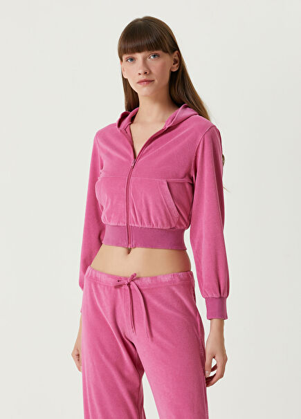 Dark Pink Crop Logo Hoodie