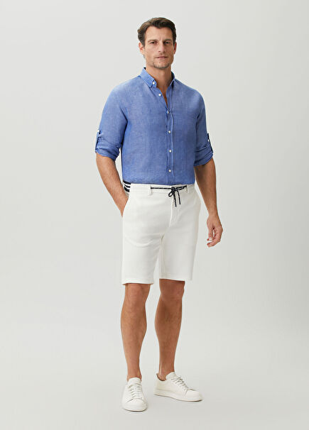 White Waist Corded Pique Bermuda