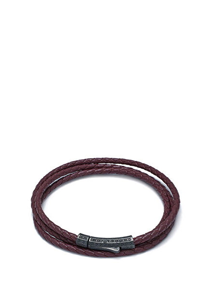 Oksit Bordo Üç Kat Deri Erkek Bileklik