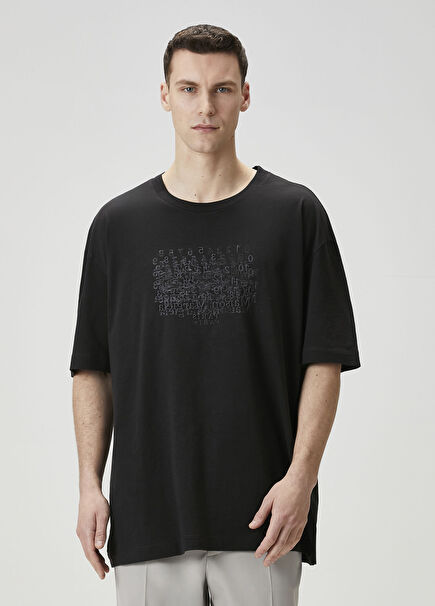 Siyah Logo Nakışlı T-shirt