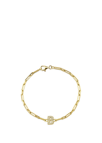 Kimi Diamond B Letter 14K Gold Women's Bracelet