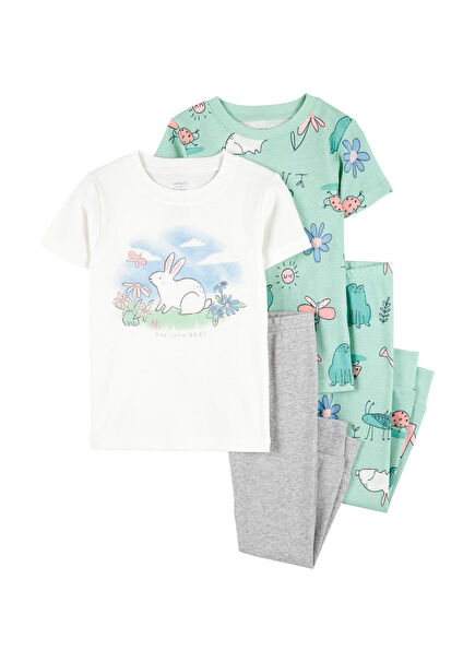 Tavşan Baskılı Kız Bebek 4'lü Pijama Seti 