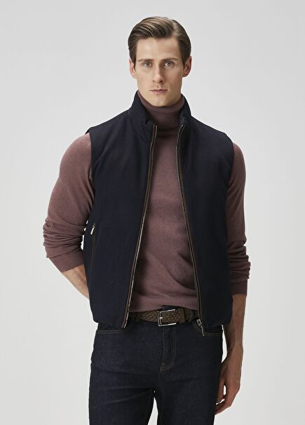 Koyu Mavi Çift Taraflı Yün Yelek