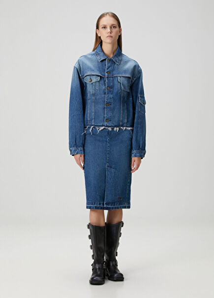 Mavi Midi Denim Etek