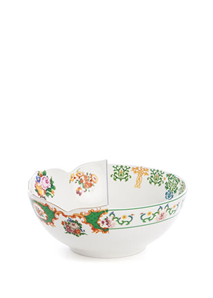 Hybrid Zaira Renkli Desenli Beyaz Porselen Salata Kasesi 22 cm