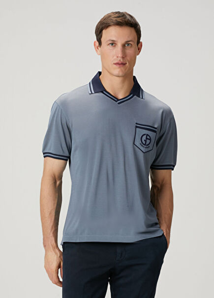 Blue Short Sleeve Silk Polo Sweater