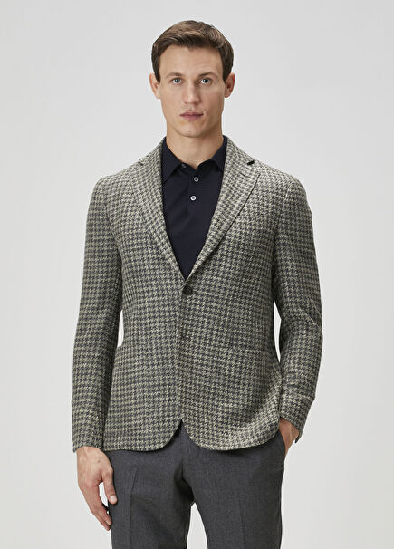 Green Crowbar Pattern Wool Jacket