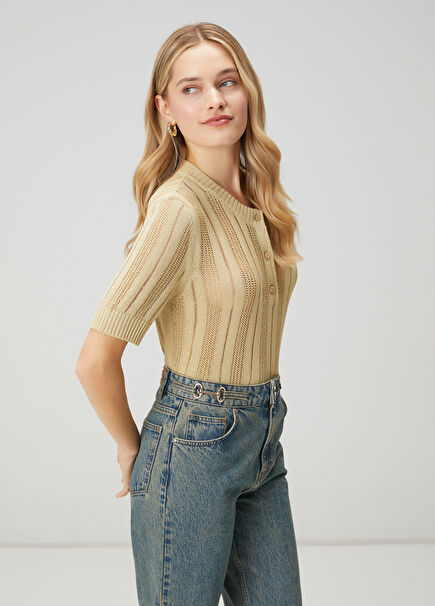 Koyu Bej Ajurlu Triko