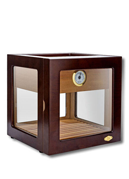Glass Cube Cedar Tray Humidor Brown 40's Cigar Box