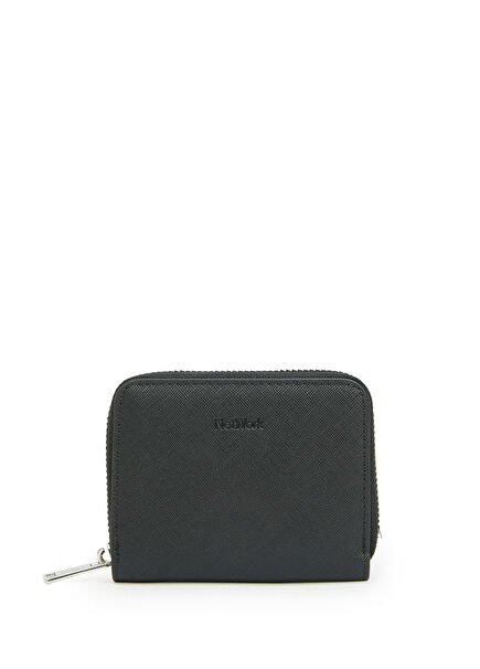 Black Patterned Women's Faux Leather Wallet