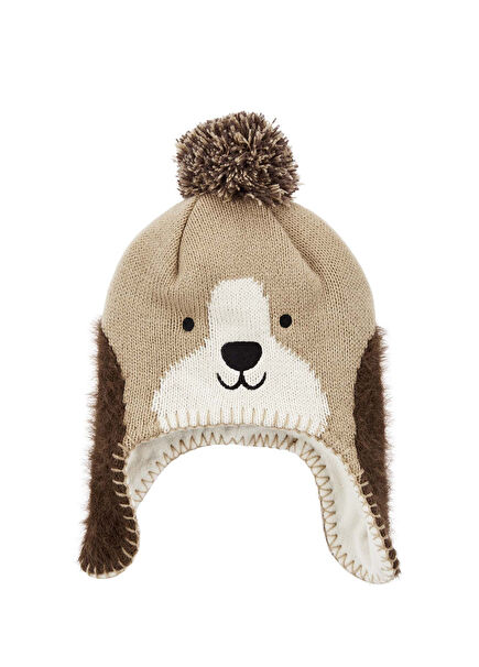 Baby Boy Hat with Brown Pompoms