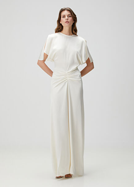 Cream Maxi Satin Evening Dress