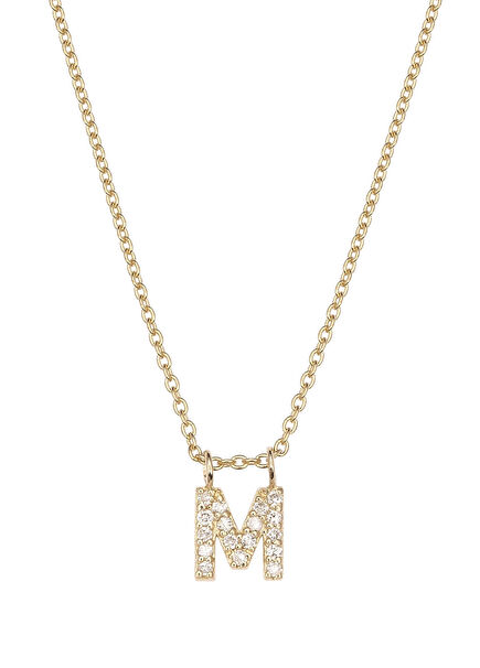 M Harfli Pırlanta Taşlı 14 Ayar Altın Kadın Kolye 