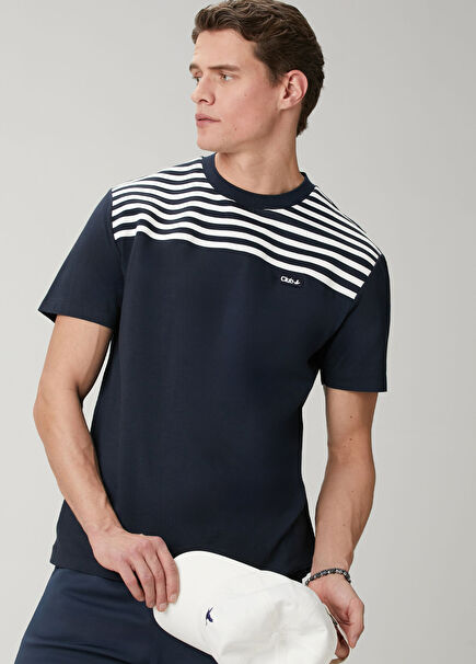 Lacivert Regular Fit Çizgili T-shirt