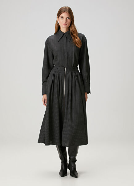 Nosika Dark Grey Striped Midi Skirt