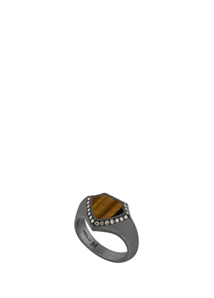Legend Brown Diamond Tiger Eye Stone 925 Sterling Silver Men's Ring