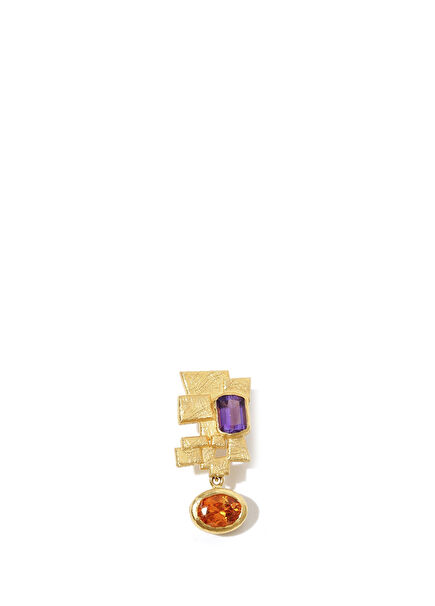 Mosaic Amethyst and Stone 14K Gold Single Women's Earrings