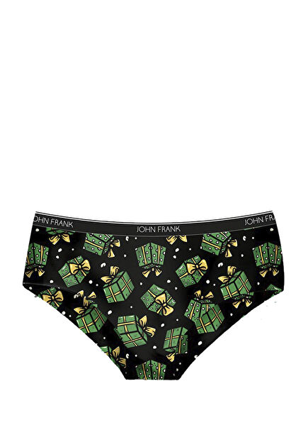 Siyah Digital Figür Desenli Kadın Külot