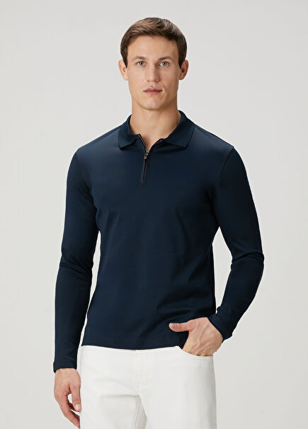 Lacivert Polo Yaka Sweatshirt