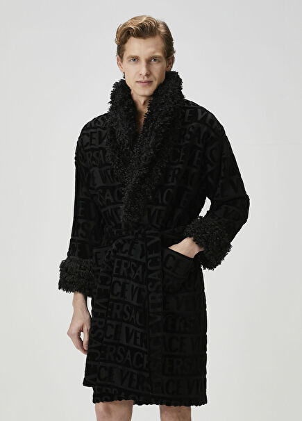 Black Logo Jacquard Unisex Bathrobe