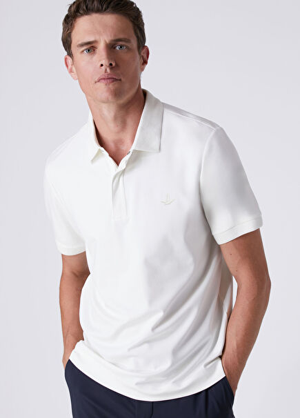 Comfort Fit Kırık Beyaz Polo Yaka Modal T-shirt