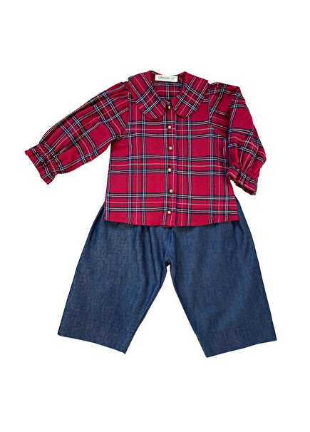 Red Checkered Shirt and Pants Girls Set of 2