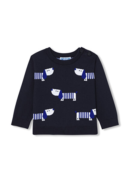 Navy Blue Motif Soft Knit Baby Boy Sweater