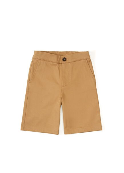 Dark Beige Logo Embroidered Boys Shorts