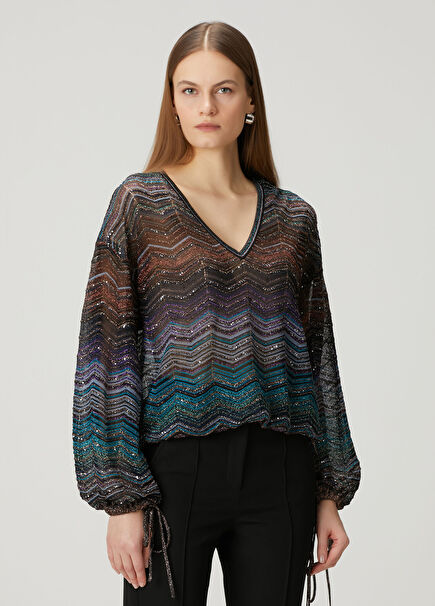 Dark Blue Sequined Blouse