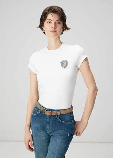 Kırık Beyaz Taşlı T-shirt
