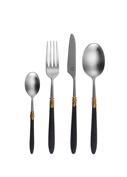 Gaya Exeter Ring Siyah Çelik 30 Parça Çatal Bıçak Kaşık Seti