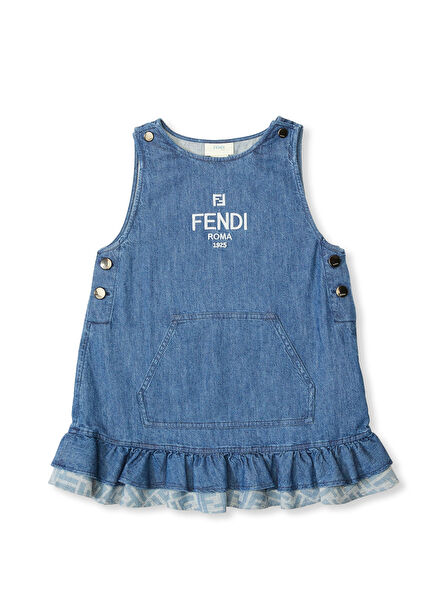 Dark Blue Logo Jacquard Girls Denim Dress
