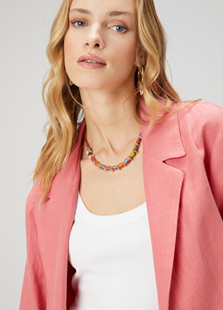 Red Bone Stones Womens Necklace