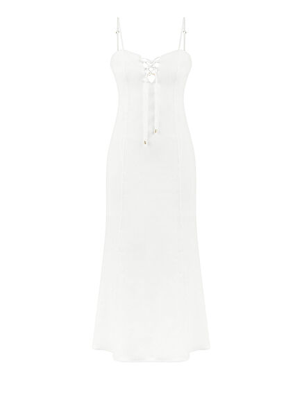 Viola White Askılı Kadın Uzun Elbise