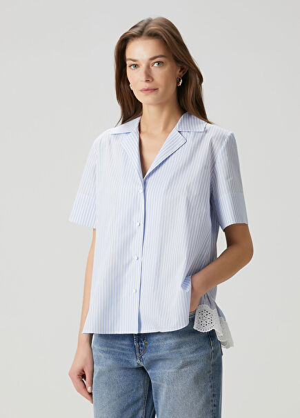 Blue Stripe Patterned Short Sleeve Shirt