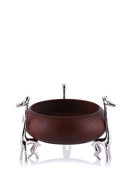 Kahverengi Zürafa Detaylı Ahşap Dekoratif Kase