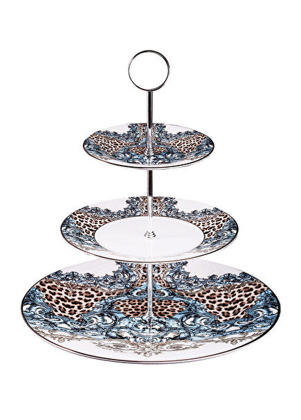Palazzo Pitti Leopard Print Porcelain 3-Tier Serving Plate 32 cm